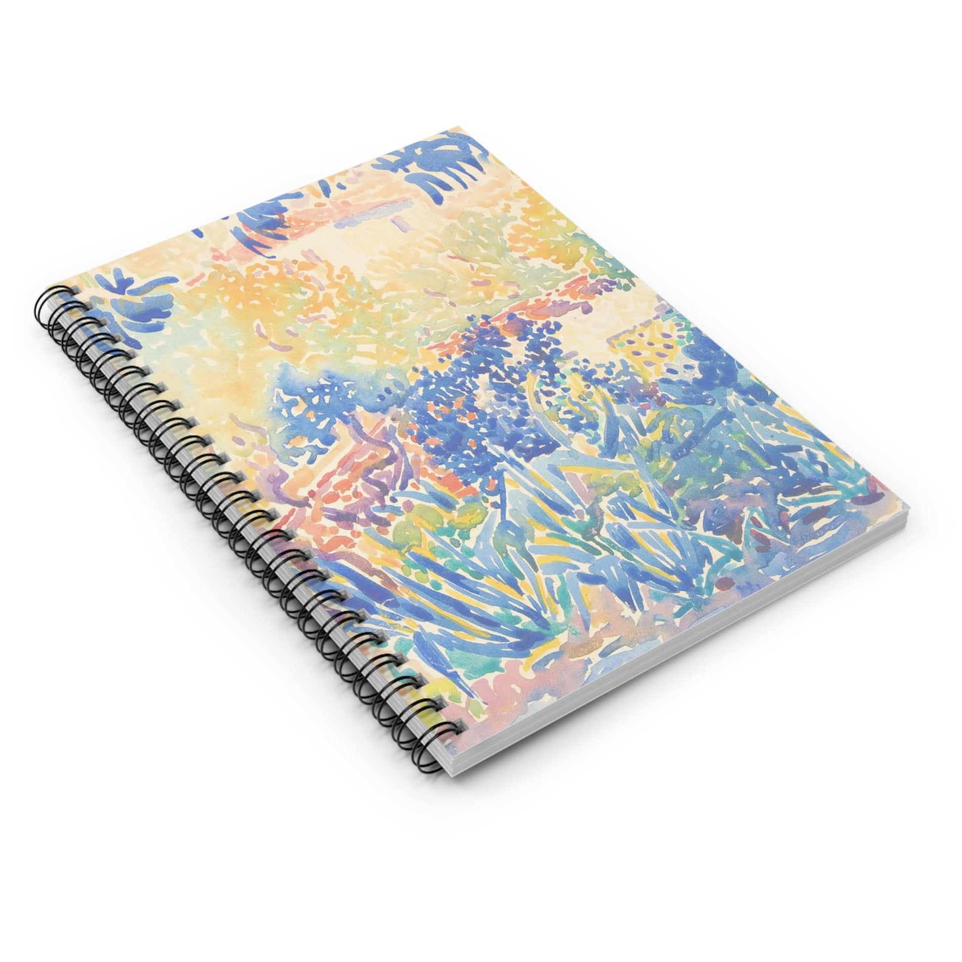 Colorful Nature Spiral Notebook Laying Flat on White Surface