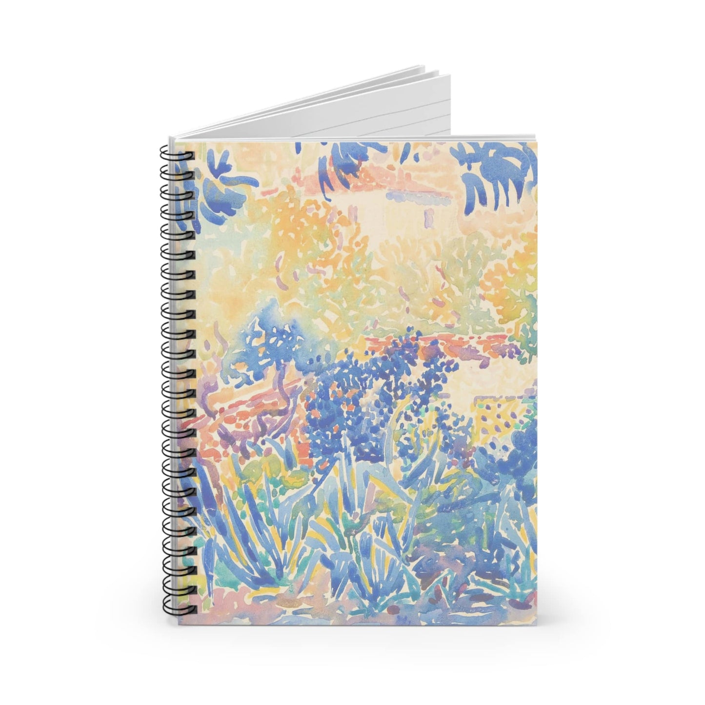 Colorful Nature Spiral Notebook Standing up on White Desk