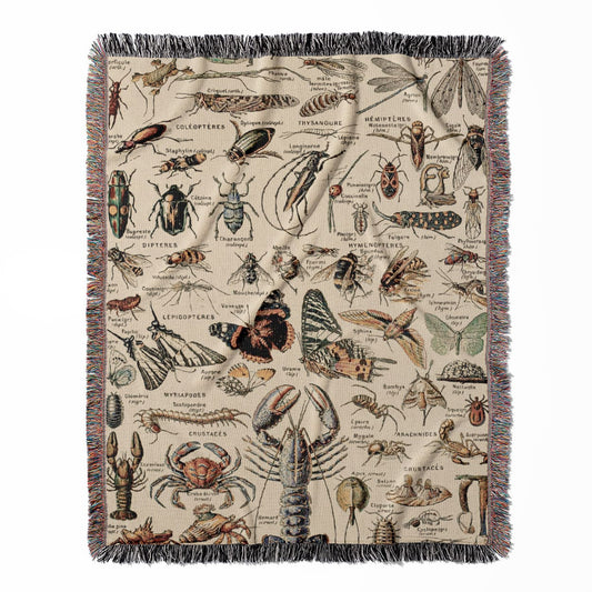 Cool Insects woven throw blanket, crafted from 100% cotton, offering a soft and cozy texture with butterflies and bugs for home decor.