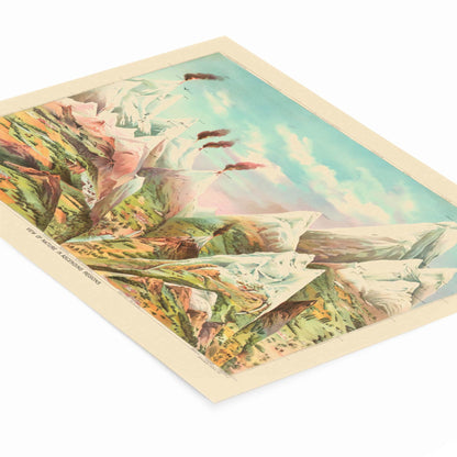 Cool Mountain Painting Art Print Laying Flat on a White Background