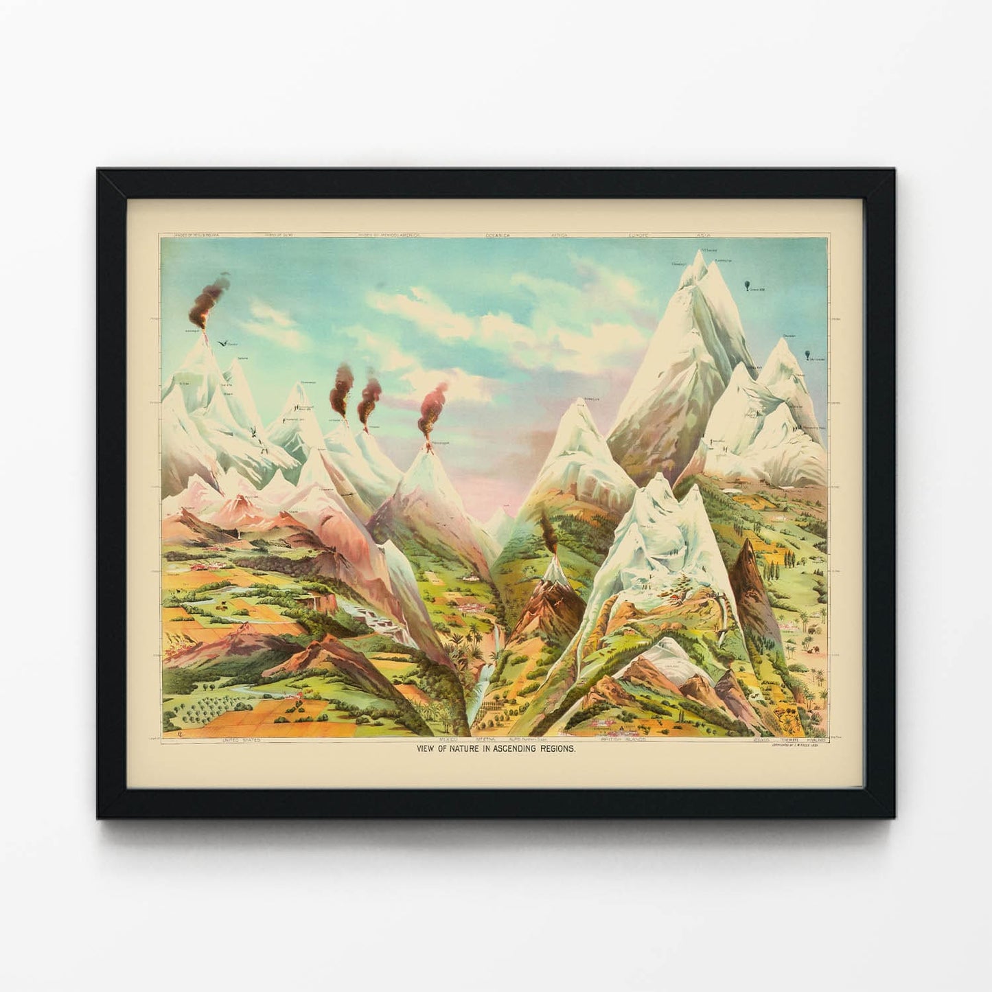 Cool Mountain Painting Art Print in Black Picture Frame