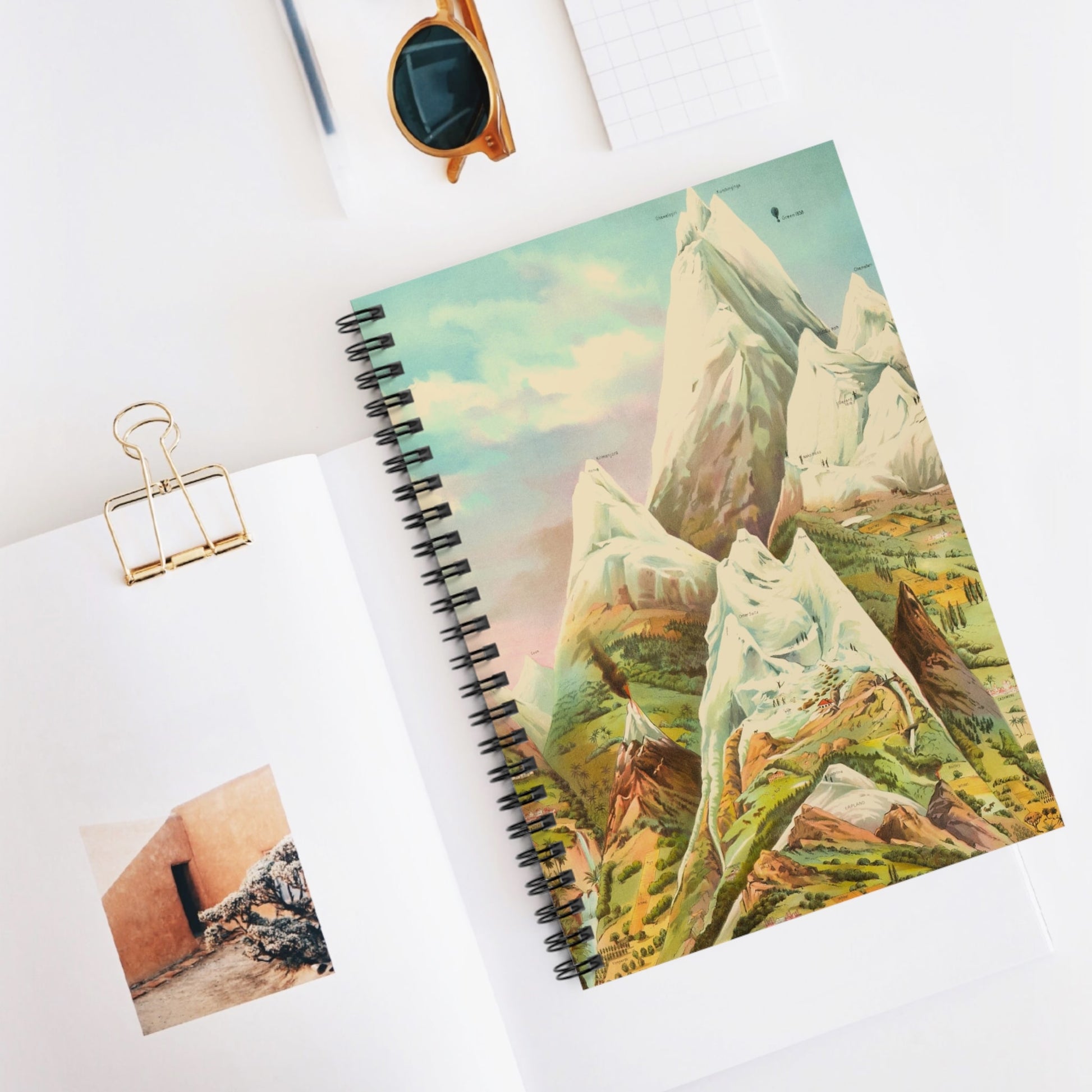 Cool Mountain Painting Spiral Notebook Displayed on Desk