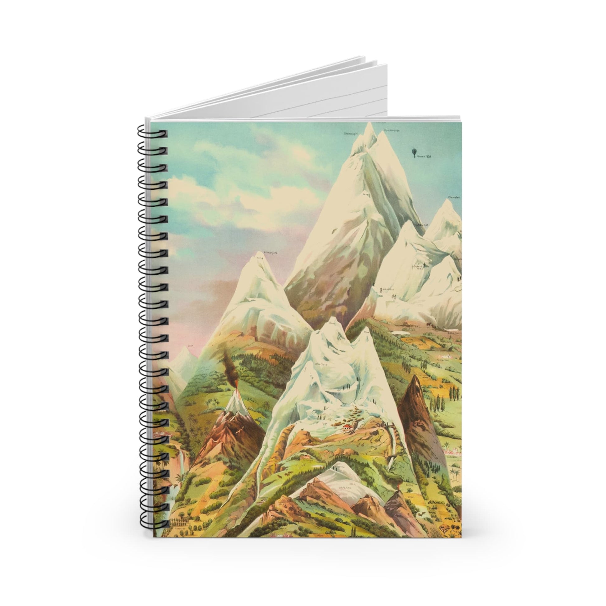 Cool Mountain Painting Spiral Notebook Standing up on White Desk