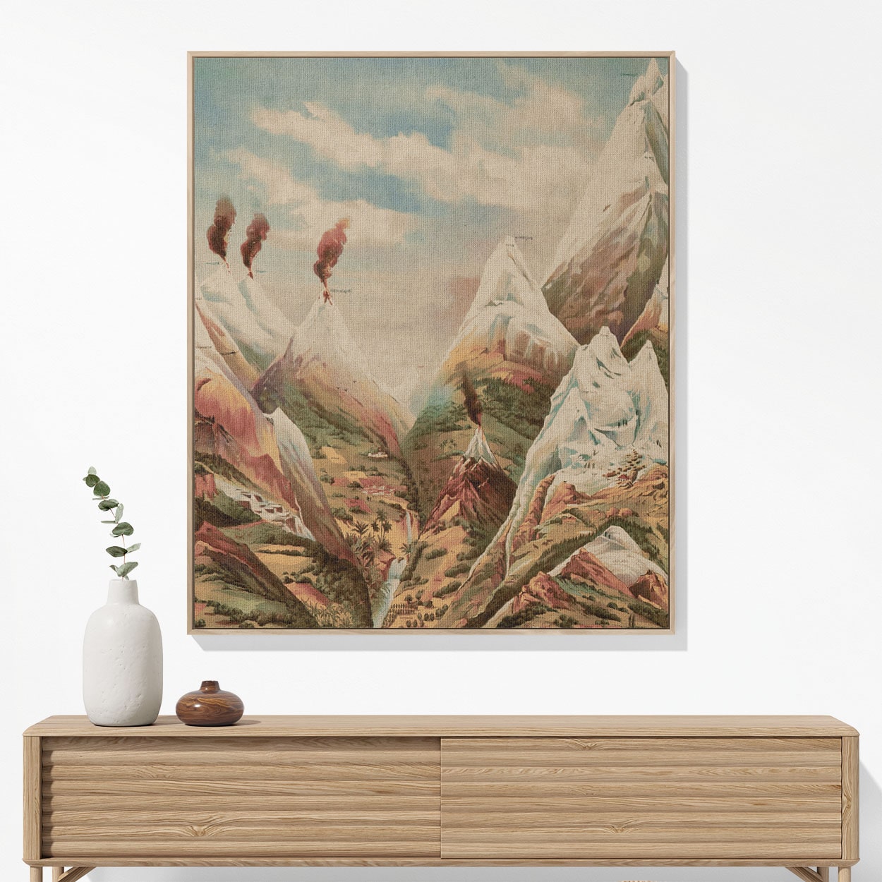 Cool Mountain Painting Woven Blanket Hanging on a Wall as Framed Wall Art