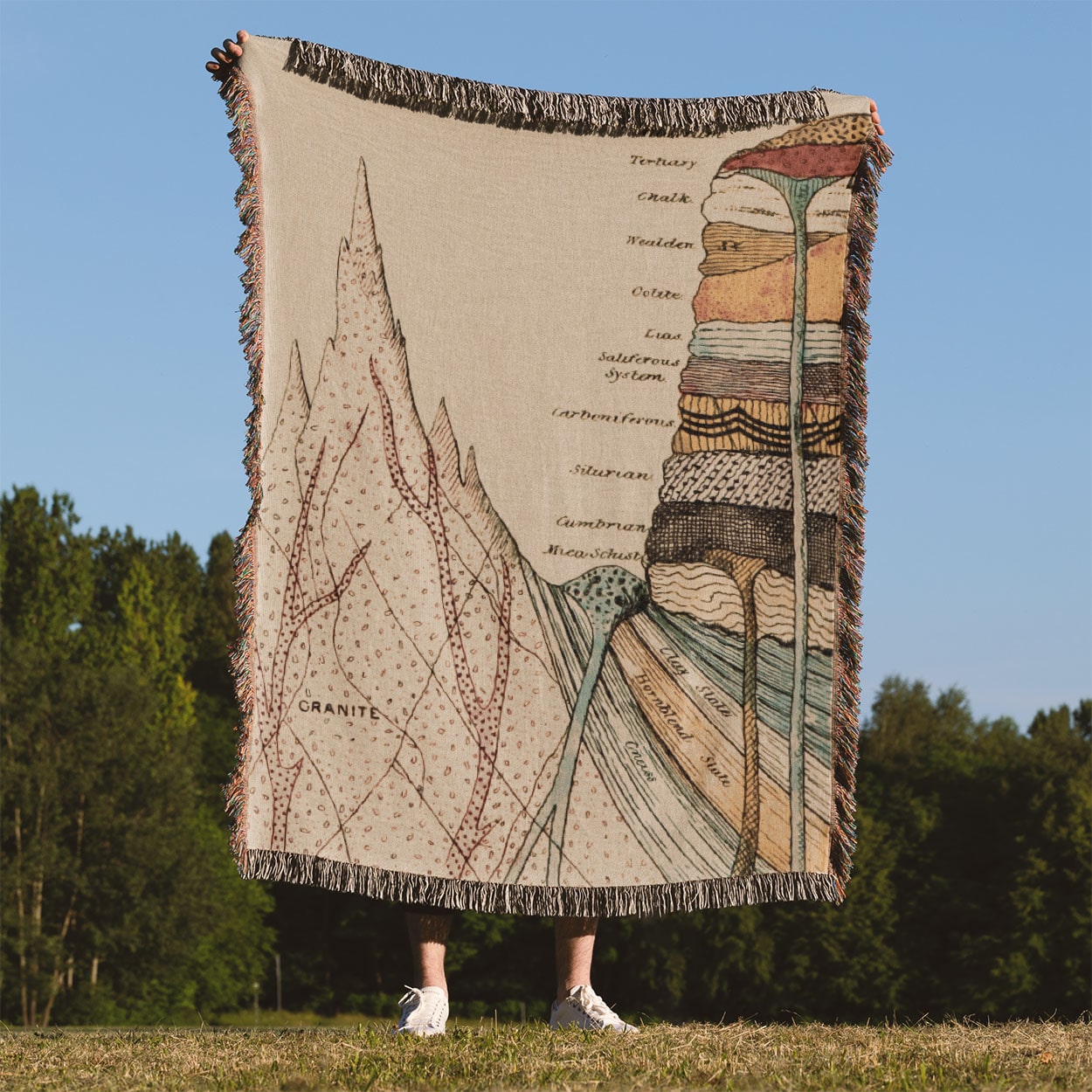 Cool Science Woven Blanket Held Up Outside