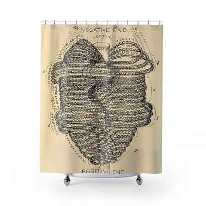 Cool Spiral Heart Shower Curtain with electricity design, energetic bathroom decor showcasing electrifying spiral hearts.