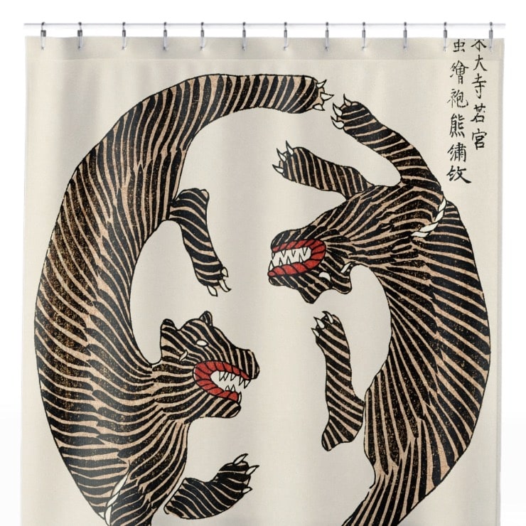 Cool Tiger Shower Curtain Close Up, Japanese Shower Curtains