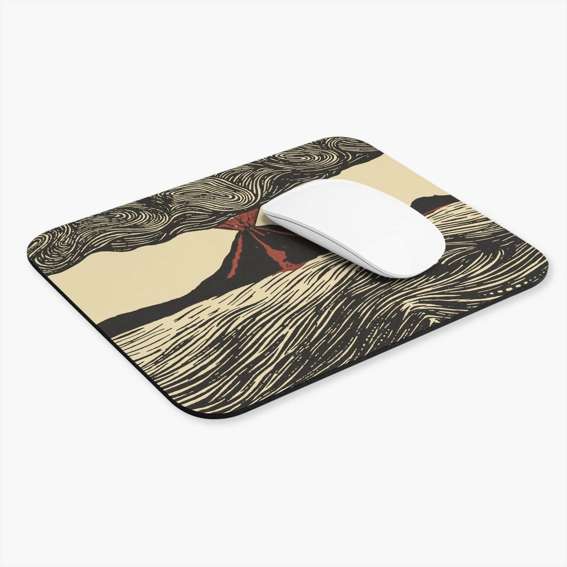 Cool Volcano Drawing Computer Desk Mouse Pad With White Mouse