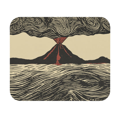 Cool Volcano Drawing Mouse Pad with science art, desk and office decor featuring detailed volcano illustrations.