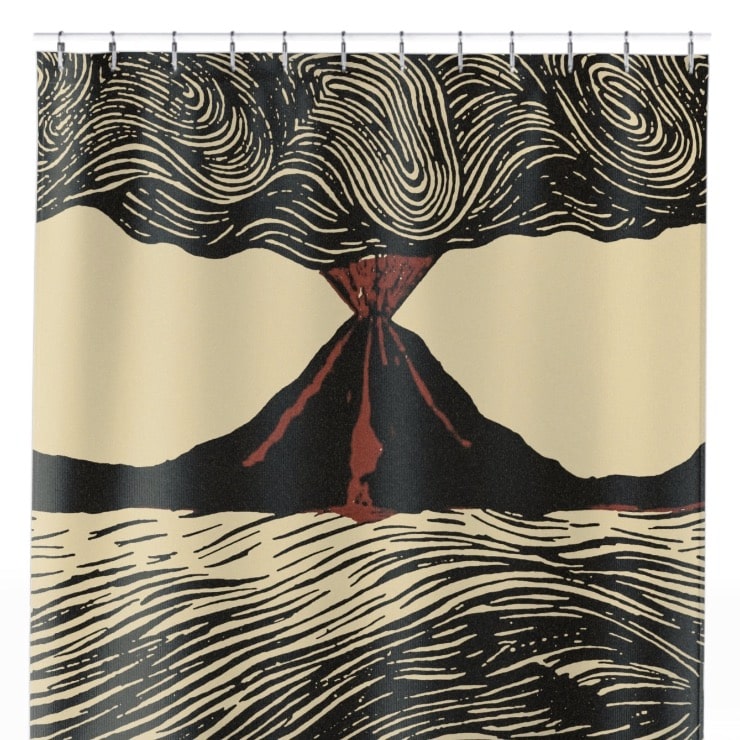 Cool Volcano Drawing Shower Curtain Close Up, Science Shower Curtains