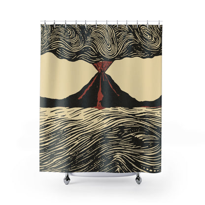 Cool Volcano Drawing Shower Curtain with science drawing design, educational bathroom decor featuring detailed volcanic art.