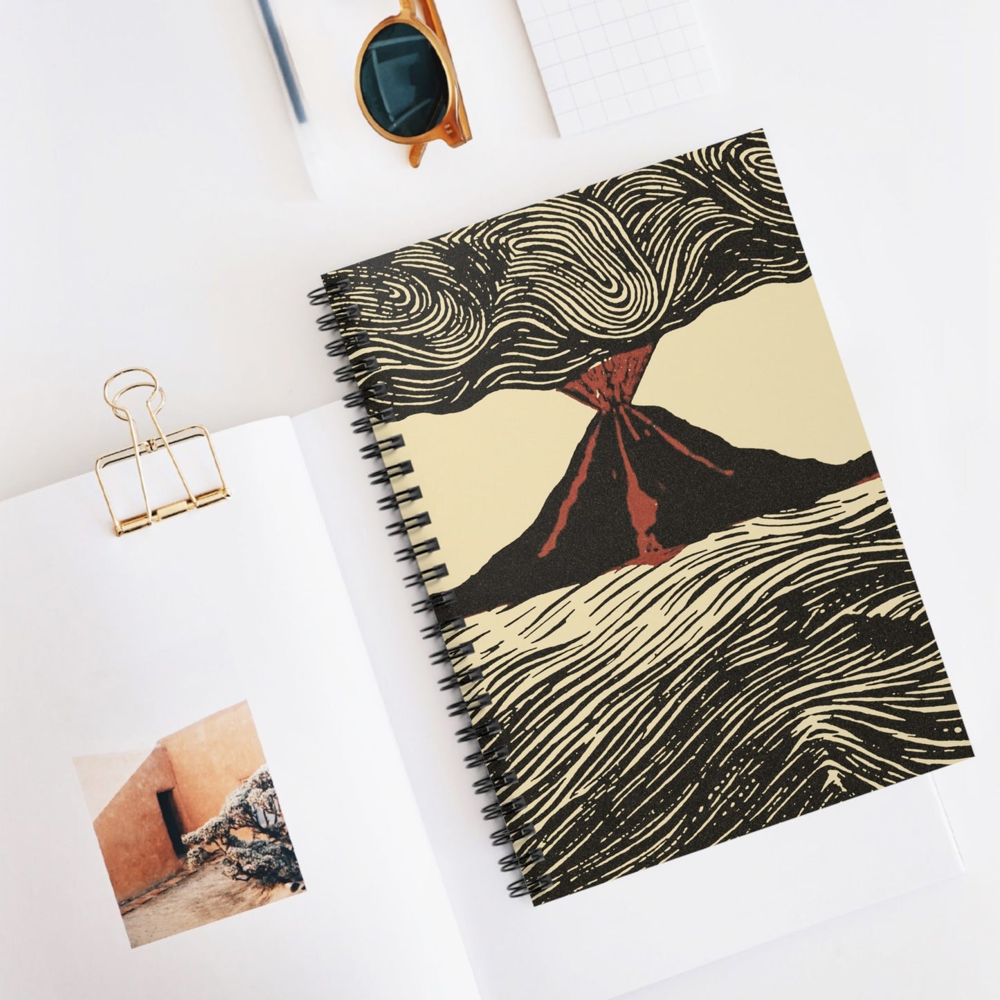 Cool Volcano Drawing Spiral Notebook Displayed on Desk