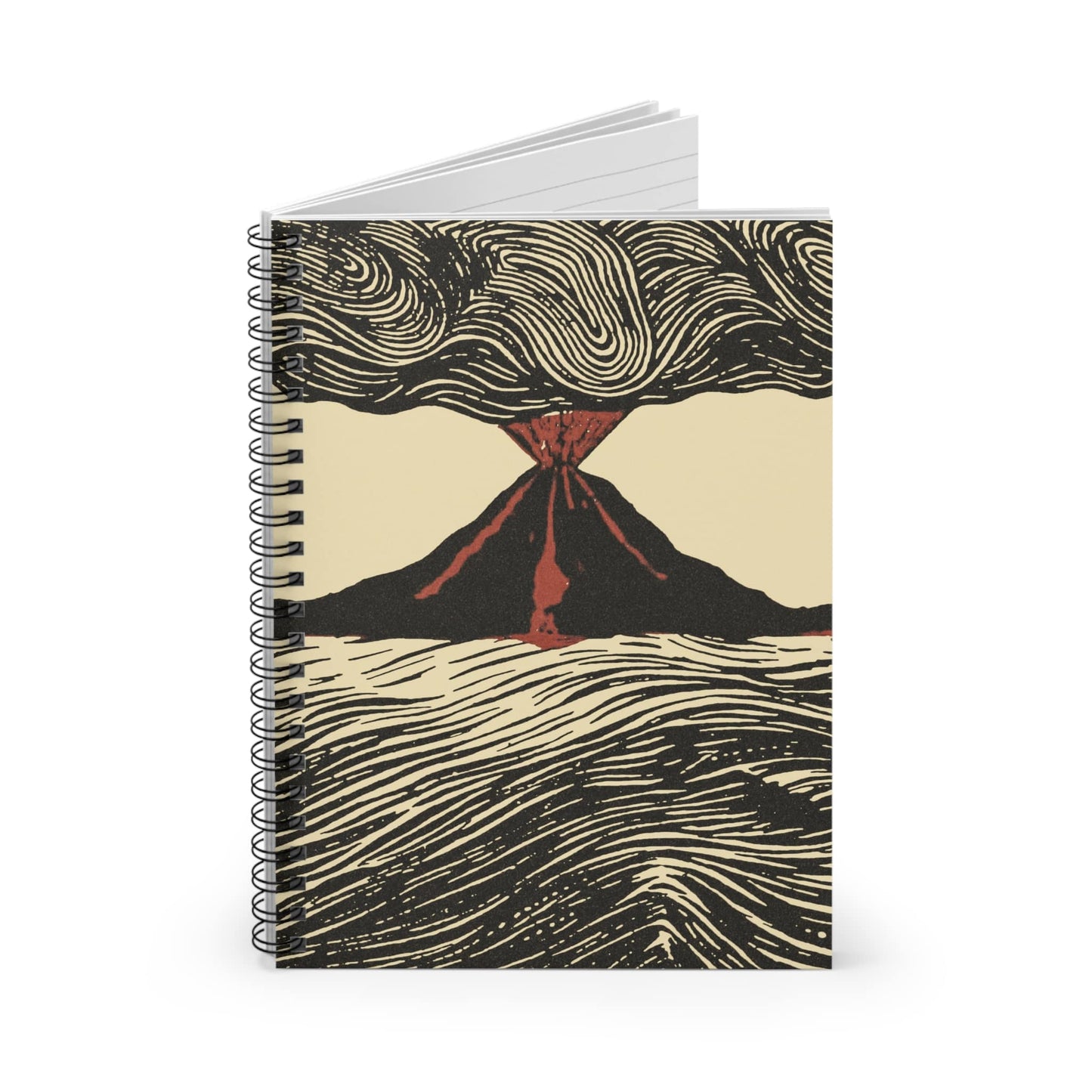 Cool Volcano Drawing Spiral Notebook Standing up on White Desk