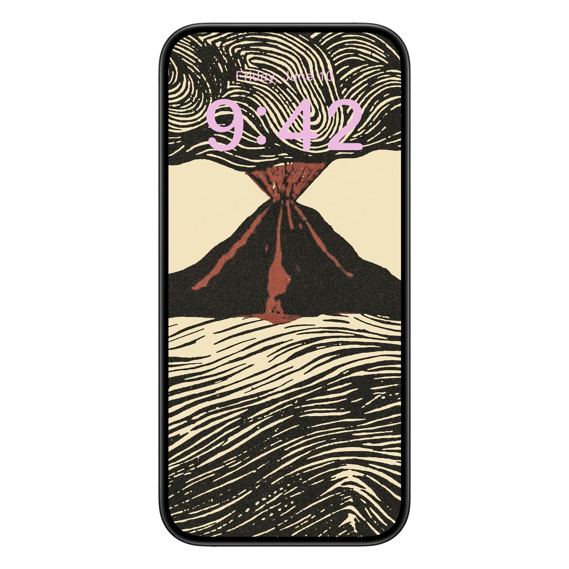 Cool Volcano Drawing Phone Wallpaper Pink Text