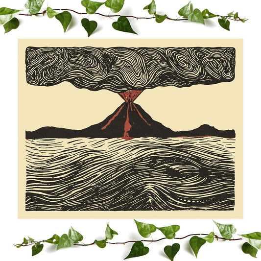 Cool Volcano Drawing art prints featuring a scientific decor, vintage wall art room decor
