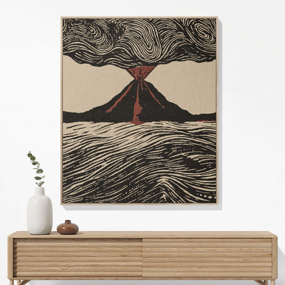 Cool Volcano Drawing Woven Blanket Woven Blanket Hanging on a Wall as Framed Wall Art