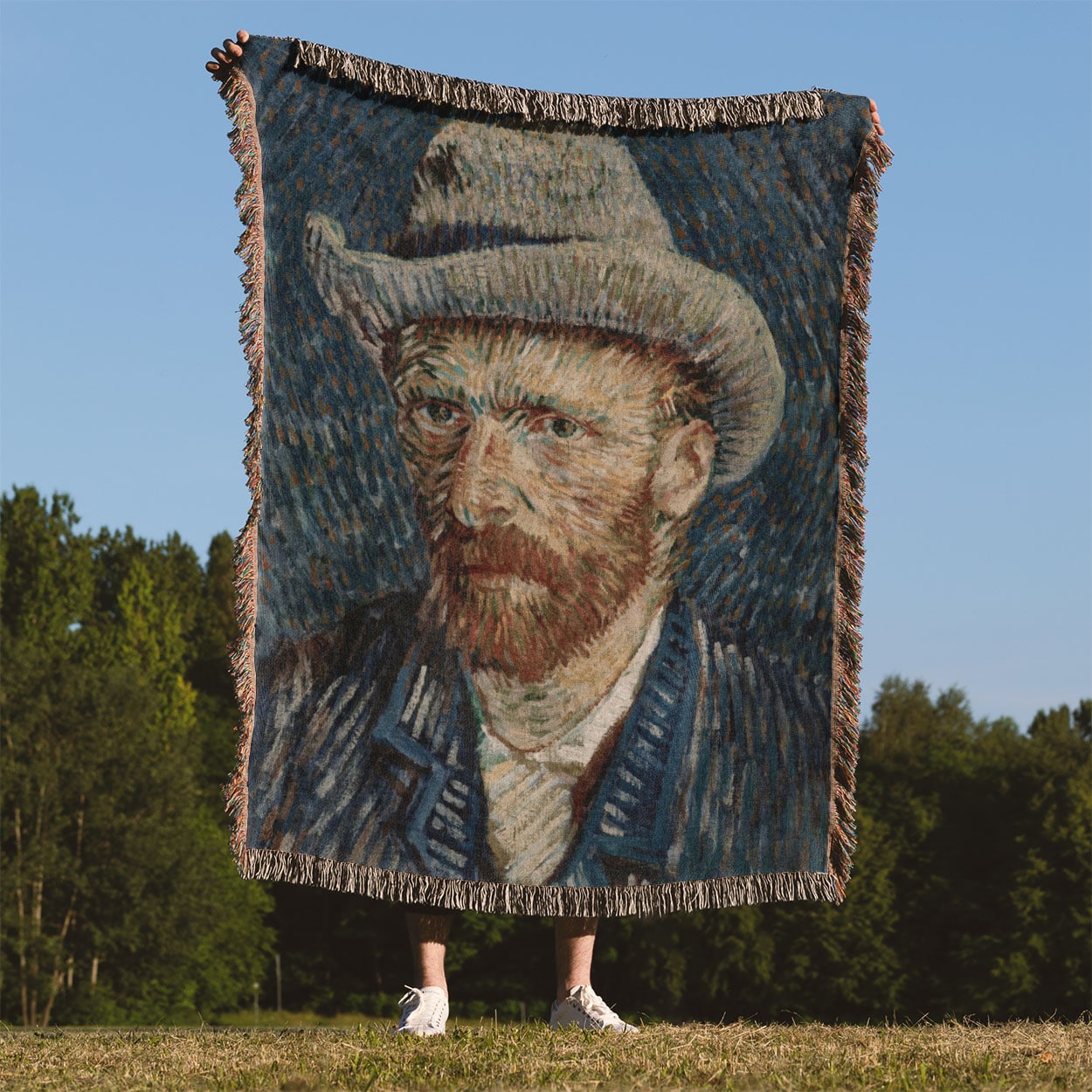Cool van Gogh Woven Blanket Held Up Outside