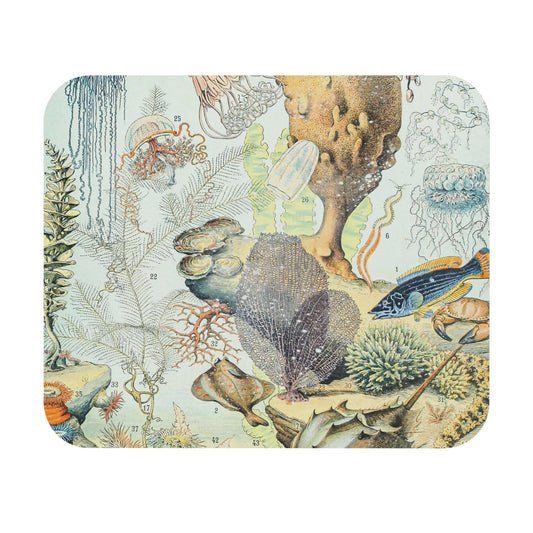 Corals and Jellyfish Mouse Pad showcasing a sea life diagram, ideal for educational desk and office decor.