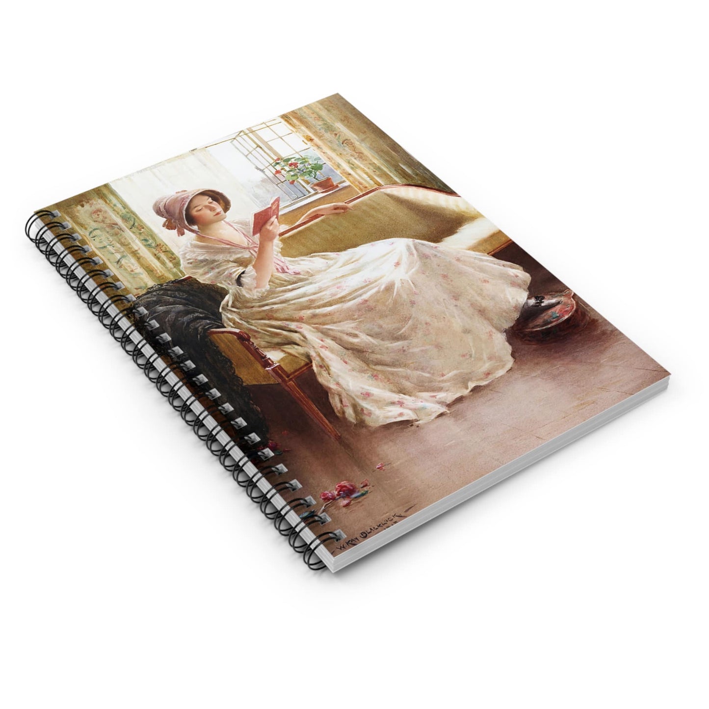 Cottagecore Spiral Notebook Laying Flat on White Surface