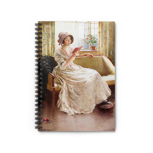 Cottagecore Notebook with Reading in a Sundress cover, perfect for journaling and planning, featuring a cottagecore theme with a woman reading in a sundress.