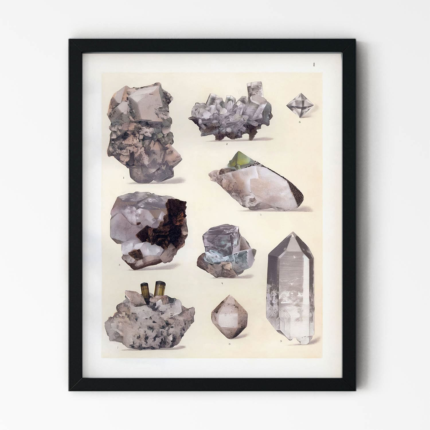 Raw Crystal Diagram Illustration in Black Picture Frame