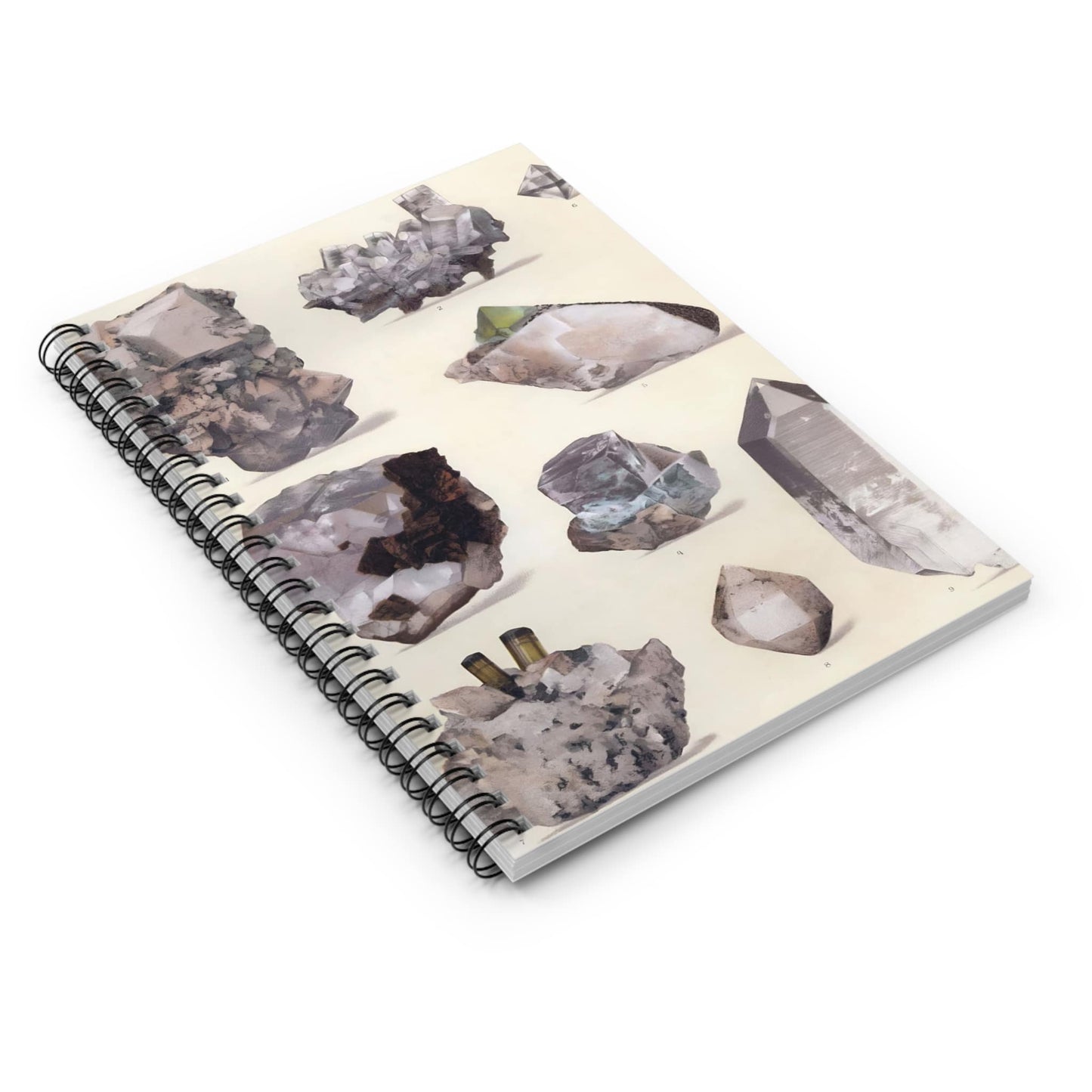 Crystals and Gemstones Spiral Notebook Laying Flat on White Surface