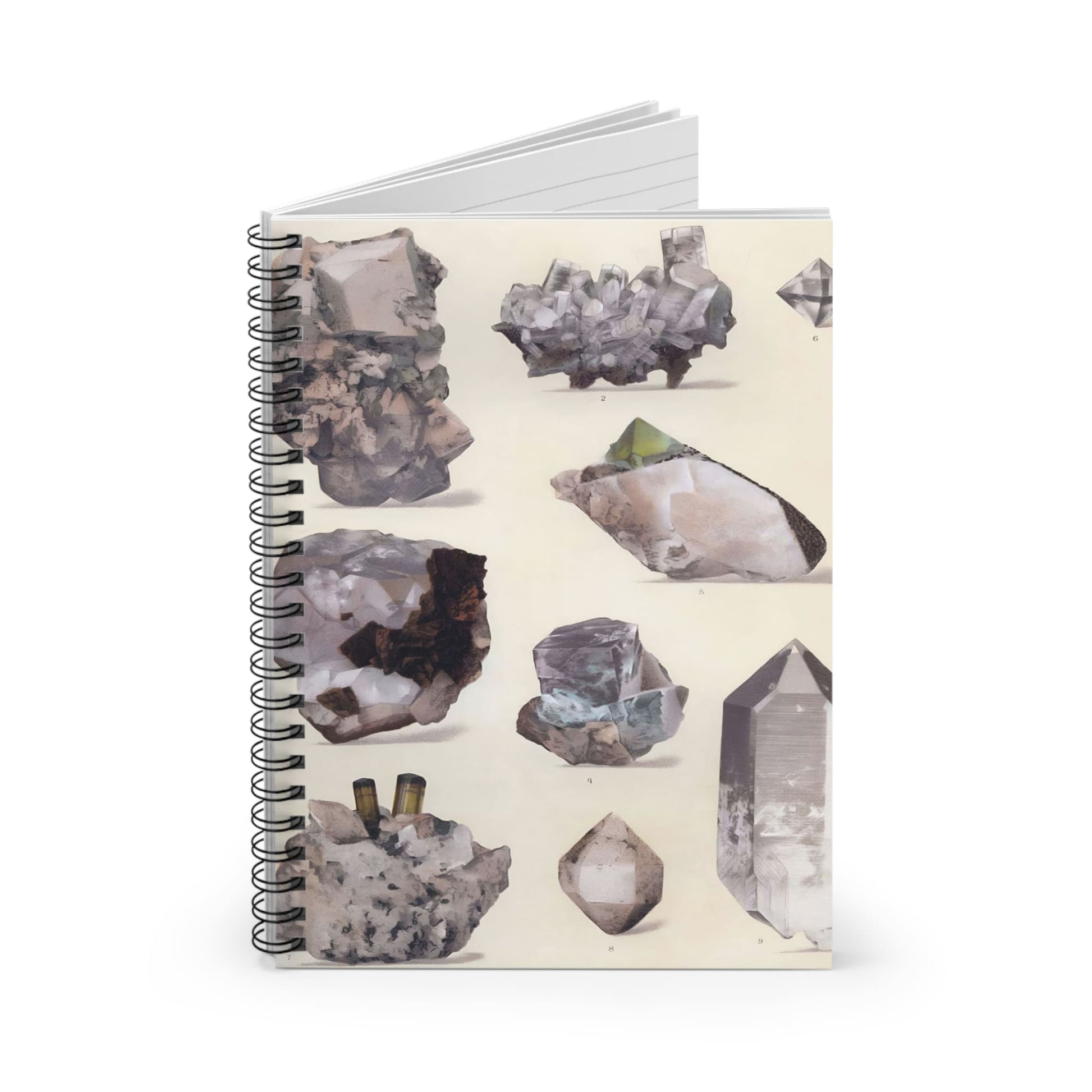 Crystals and Gemstones Spiral Notebook Standing up on White Desk