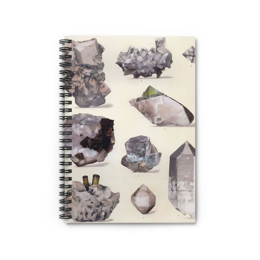 Crystals and Gemstones Notebook with geology diagram cover, perfect for geologists, featuring detailed crystal and gemstone illustrations.