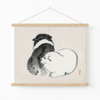 Minimalist Puppy Art Print in Wood Hanger Frame on Wall