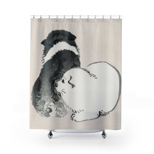 Cute Baby Animals Shower Curtain with puppies design, playful bathroom decor featuring adorable puppy illustrations.