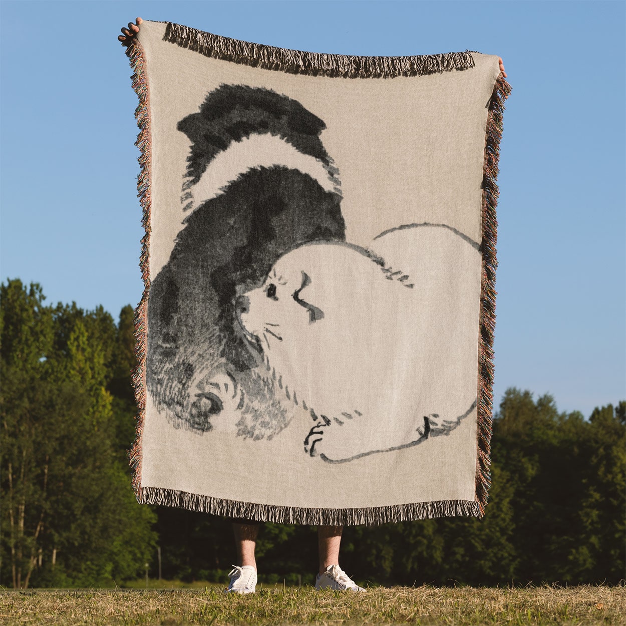 Cute Baby Animals Woven Blanket Held Up Outside
