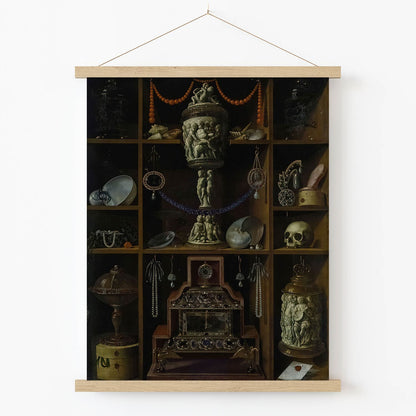 Vintage Treasure Chest Art Print in Wood Hanger Frame on Wall