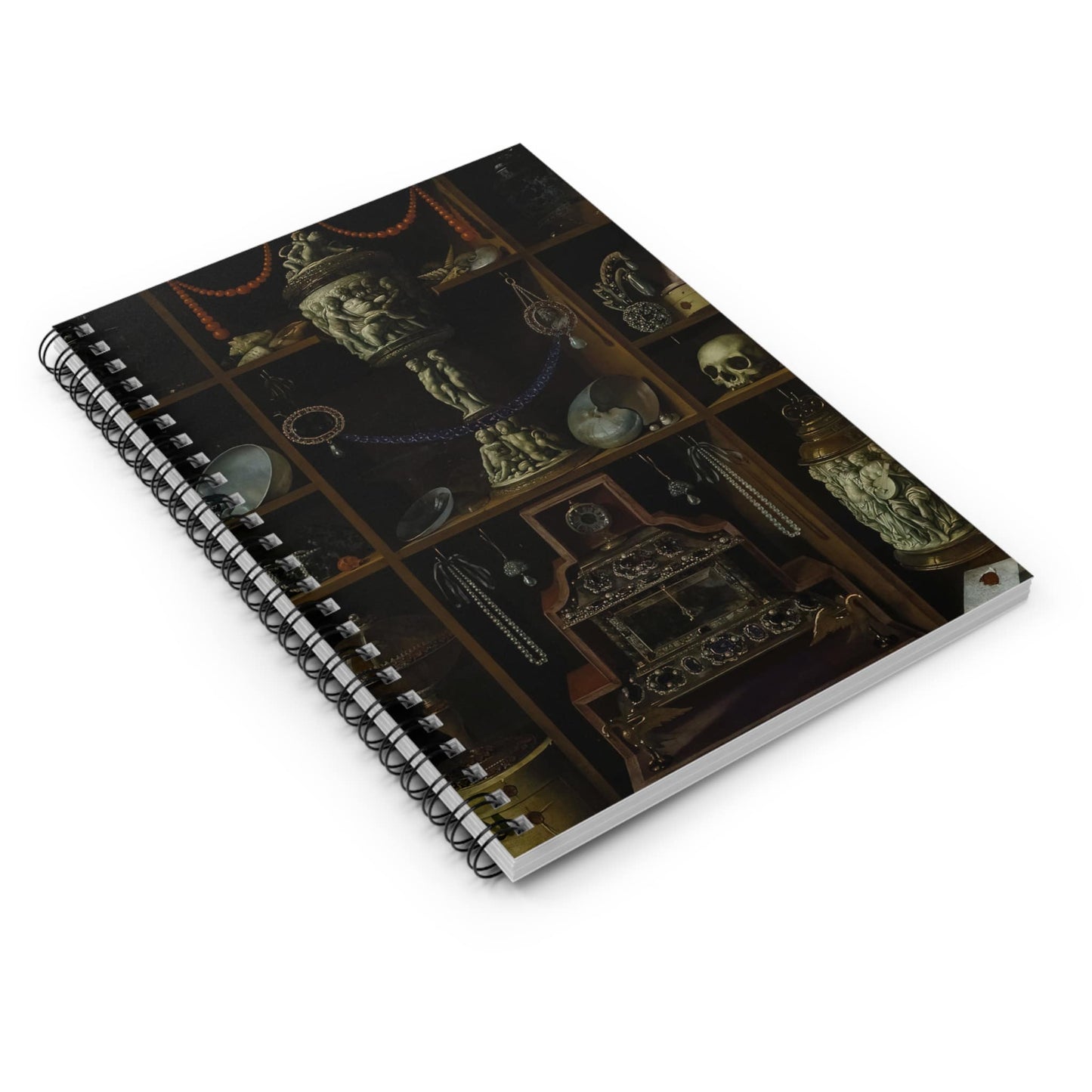 Dark Academia Aesthetic Spiral Notebook Laying Flat on White Surface