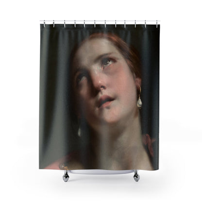 Dark Academia Shower Curtain with moody gothic design, scholarly bathroom decor featuring dark academia themes.