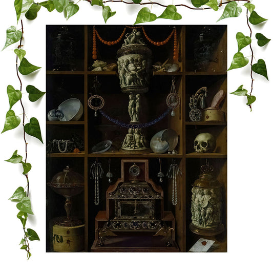 Cabinet of Curiosities art prints featuring a dark academia, vintage wall art room decor