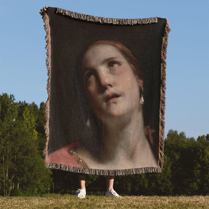 Dark Academia Aesthetic Woven Blanket Held Up Outside