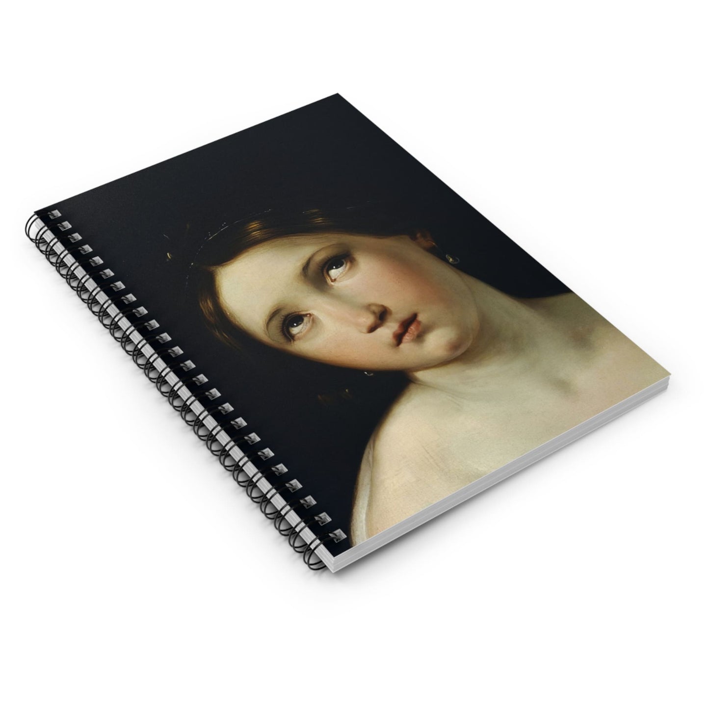Dark Academia Spiral Notebook Laying Flat on White Surface