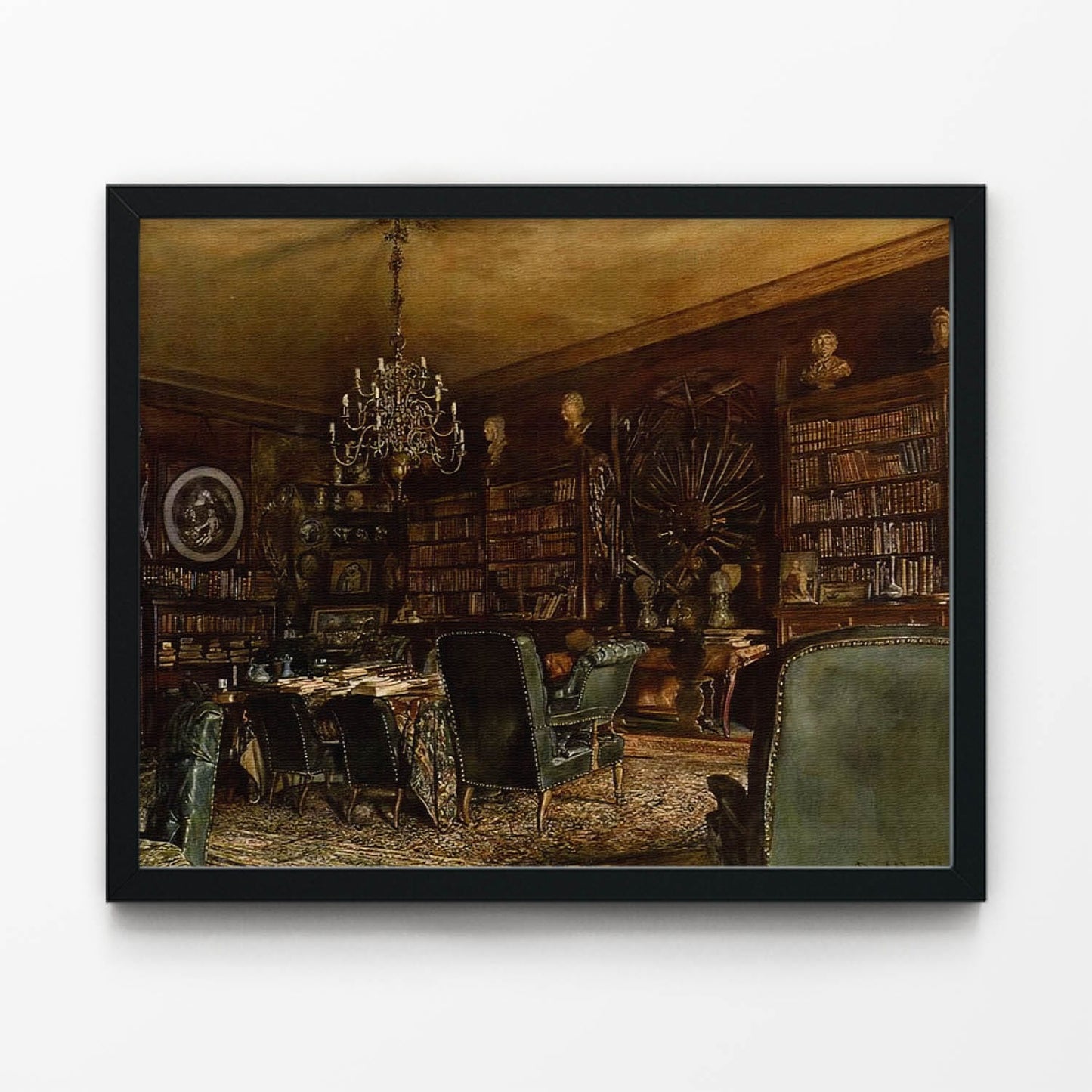 Dark Academia Room Art Print in Black Picture Frame