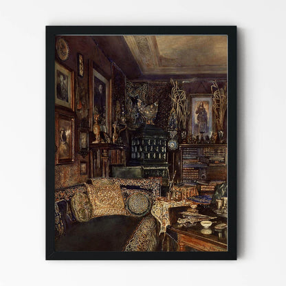 Gold and Black Couch Painting in Black Picture Frame