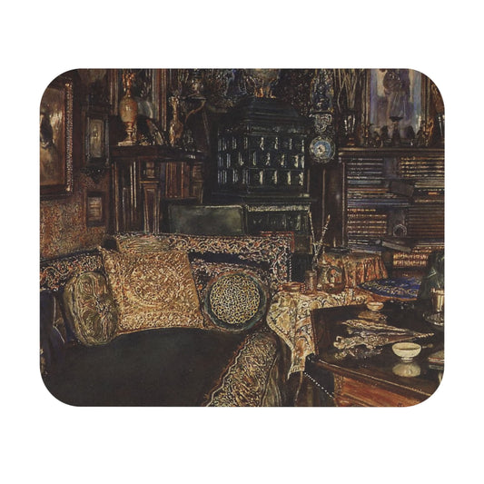 Dark Academia Room Mouse Pad showcasing Victorian art, ideal for desk and office decor.