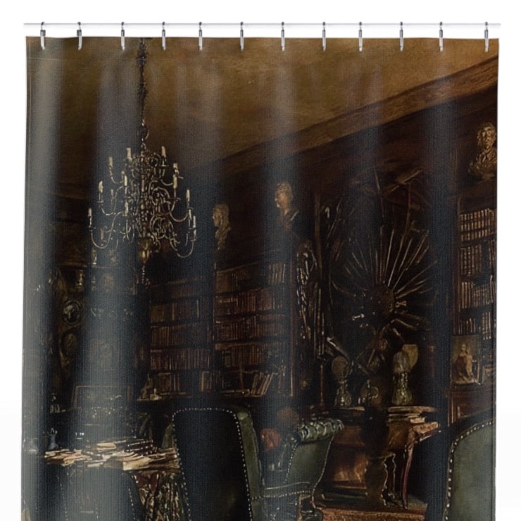 Dark Academia Room Shower Curtain Close Up, Dark Academia Shower Curtains