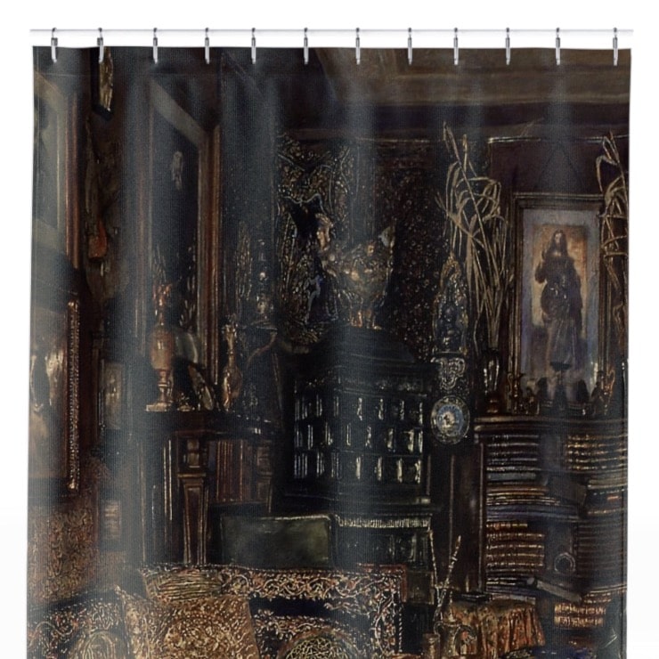 Dark Academia Room Shower Curtain Close Up, Victorian Shower Curtains