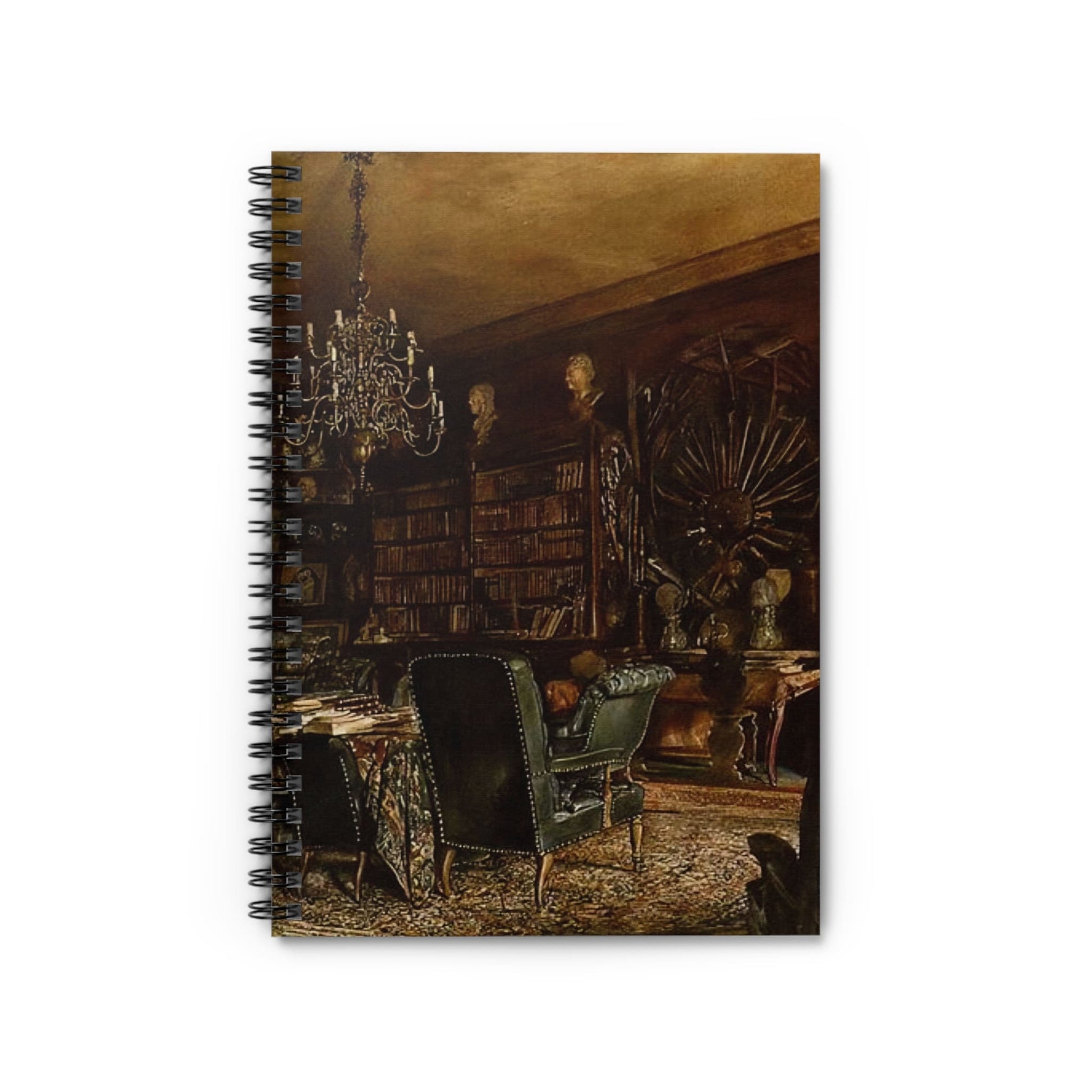 Dark Academia Room Notebook with dark library cover, perfect for journaling and planning, showcasing dark academia library designs.