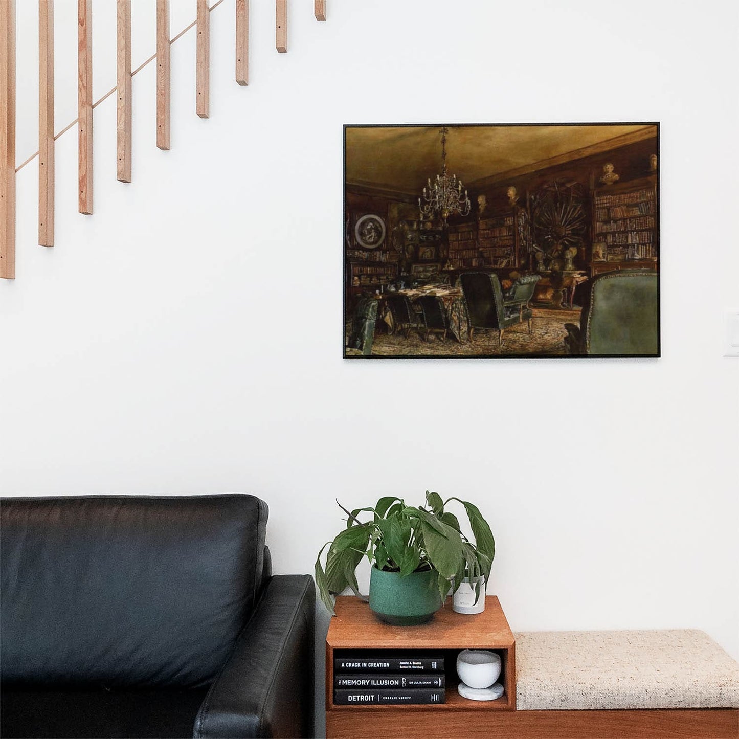 Dark Academia Room Wall Art Print in a Picture Frame on Living Room Wall