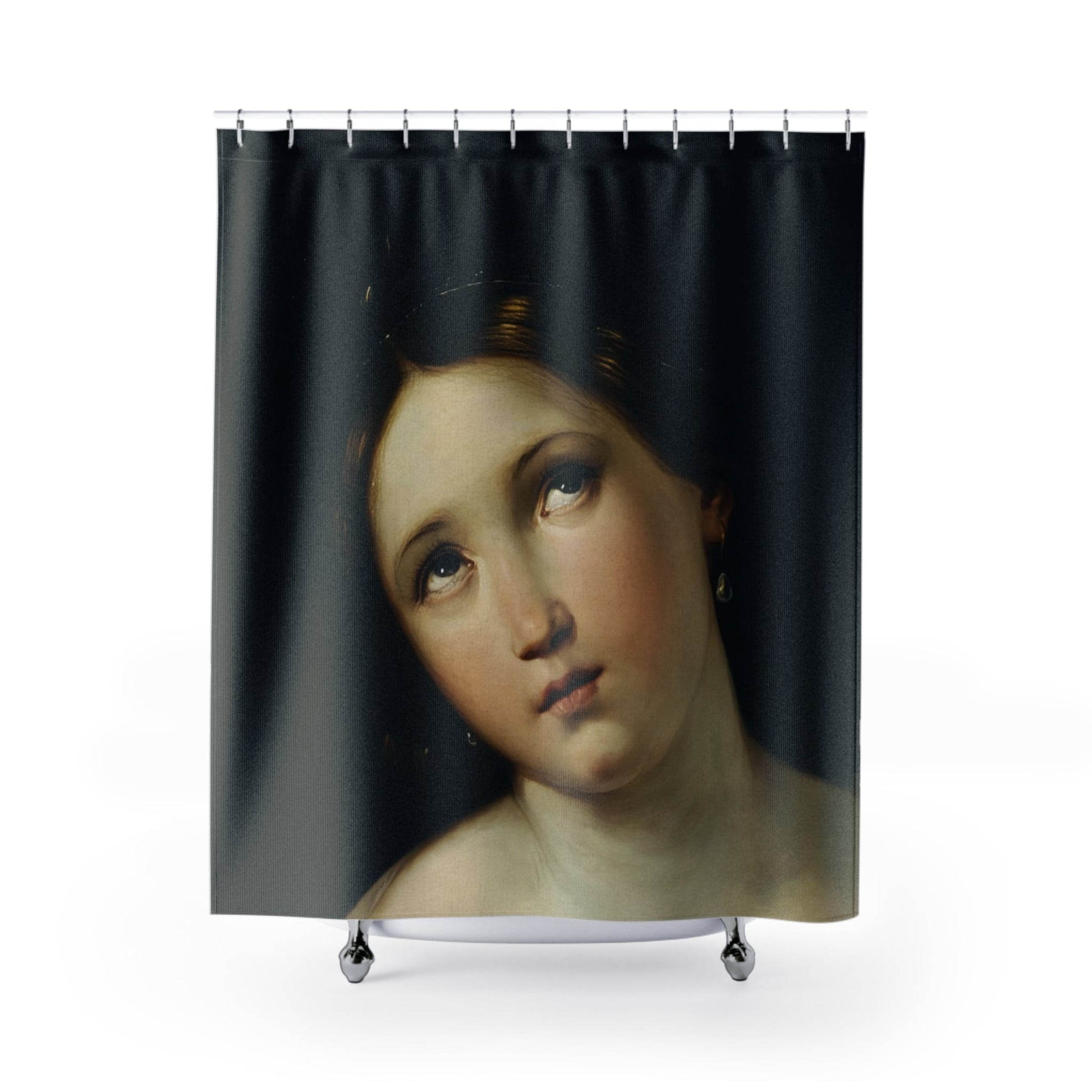 Dark Academia Shower Curtain with moody gothic design, scholarly bathroom decor featuring dark academia themes.