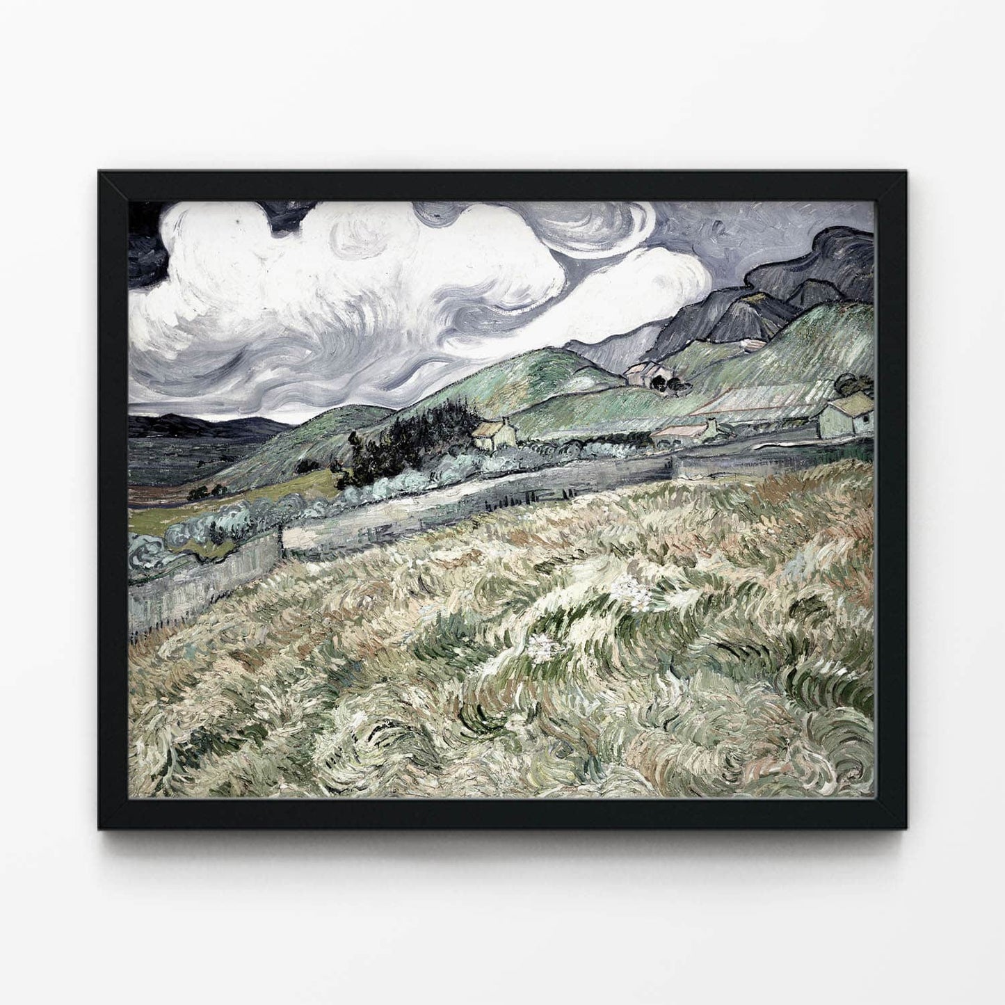 Storm on the Countryside Painting in Black Picture Frame