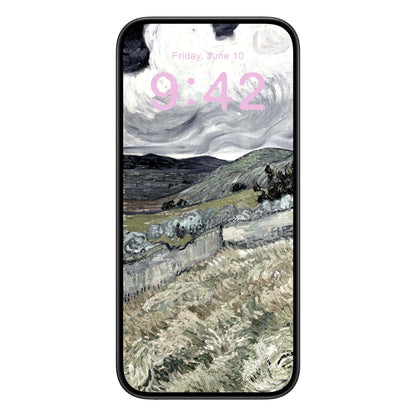 Dark Cloudy Hillside Phone Wallpaper Pink Text