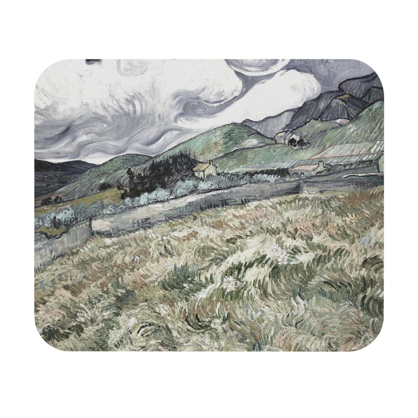 Dark Cloudy Hillside Mouse Pad featuring stormy art, perfect for desk and office decor.