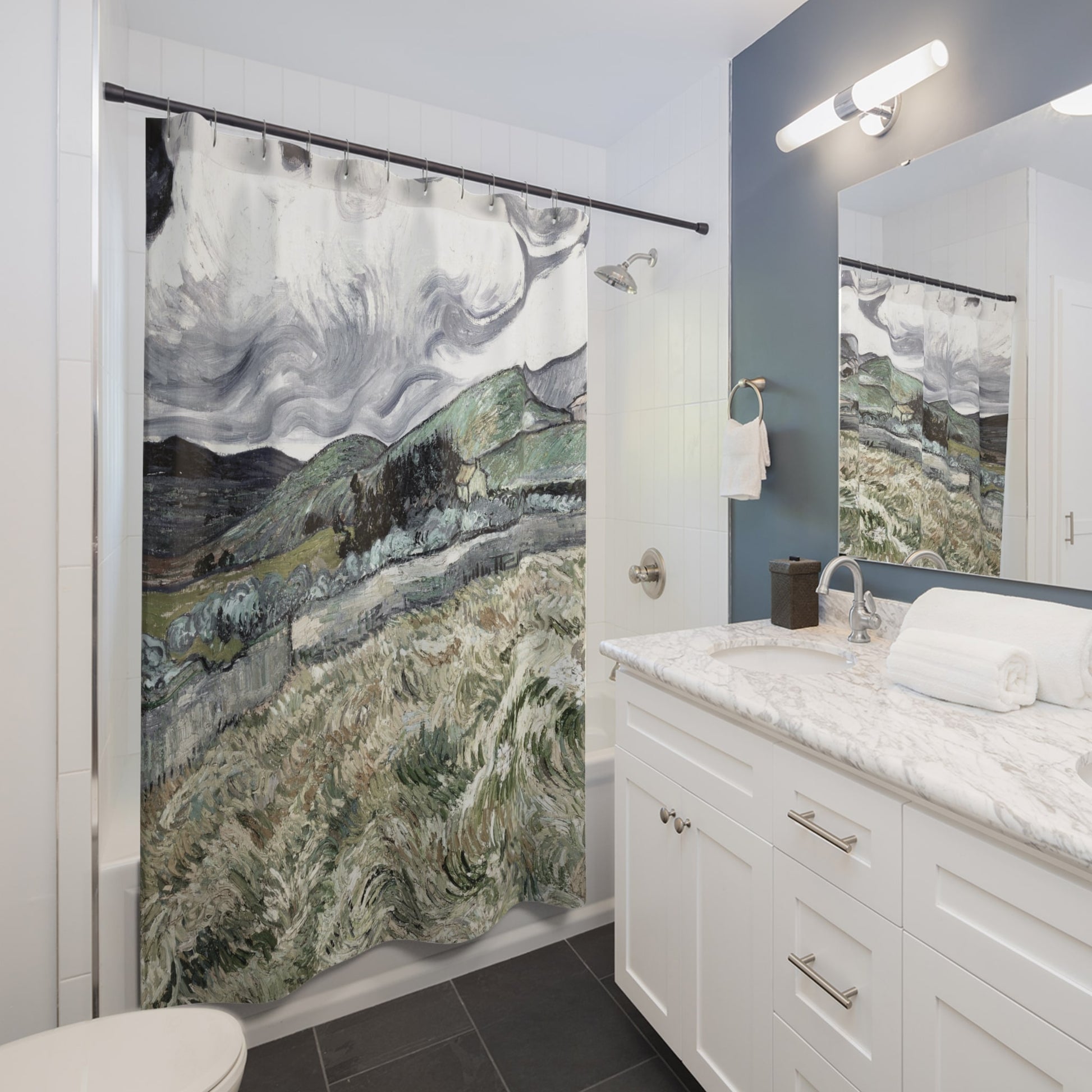 Dark Cloudy Hillside Shower Curtain Best Bathroom Decorating Ideas for Landscapes Decor