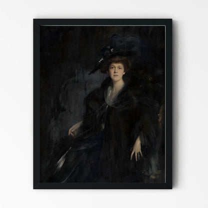 Woman Dressed in Dark Blue Painting in Black Picture Frame